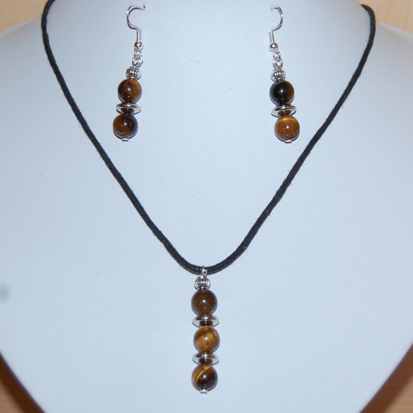 Tiger Eye Necklace and Earring Set,Tiger Eye Gemstone Necklace and Earrings - Picture 1 of 4